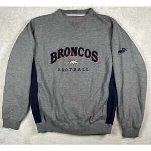 Denver Broncos Sweatshirt Mens Large Vintage Gray Blue NFL Heavyweight Puma Vtg